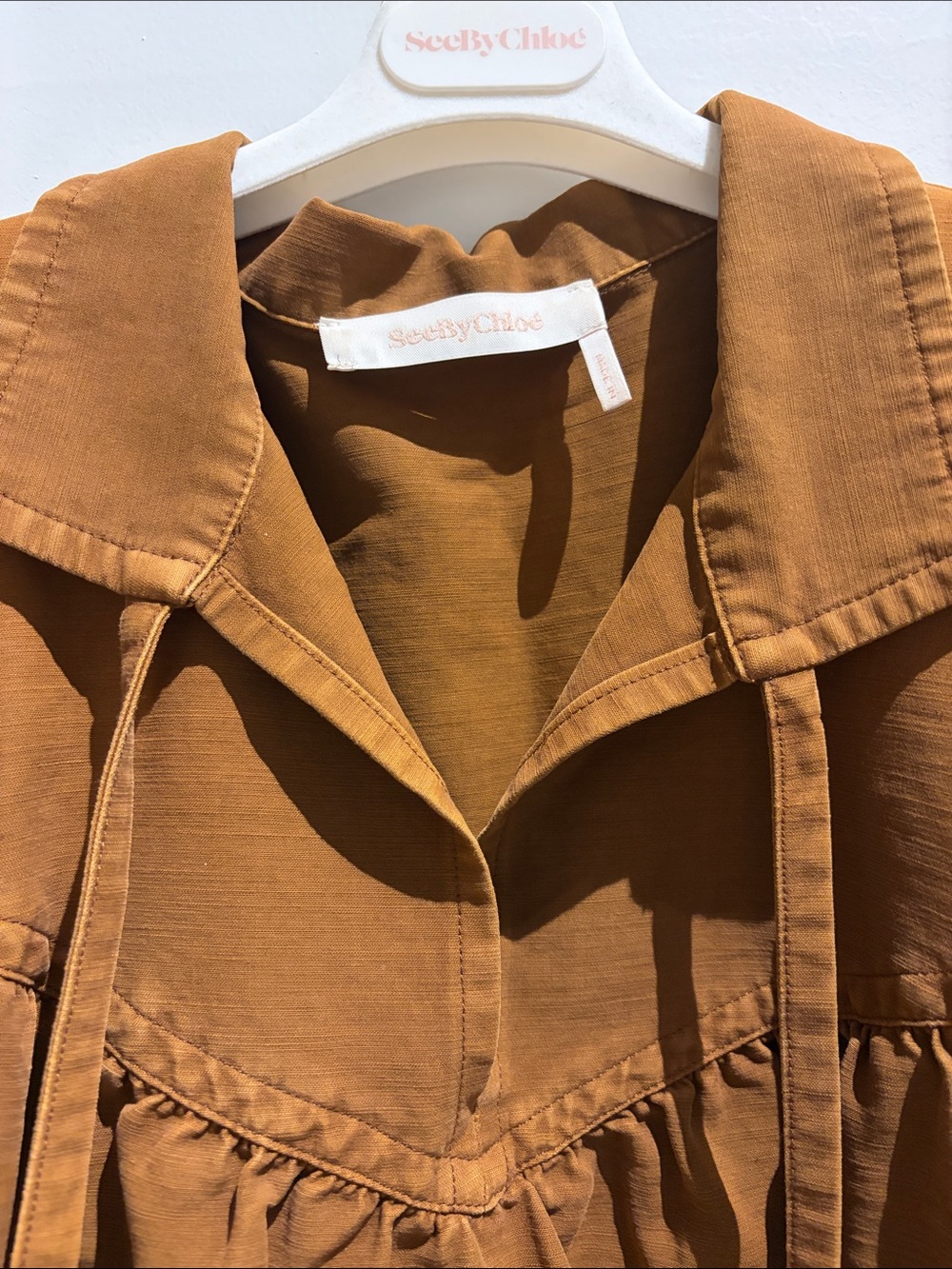 See By Chloé Rust-Brown Balloon Sleeve Midi Dress - Picture 2 of 8